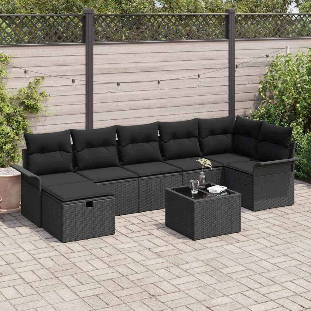 Möbel Garten-Sofa-Set mit Kissen 8 pcs Schwarz Poly Rattan - Gartenmöbelgarnituren 3360244