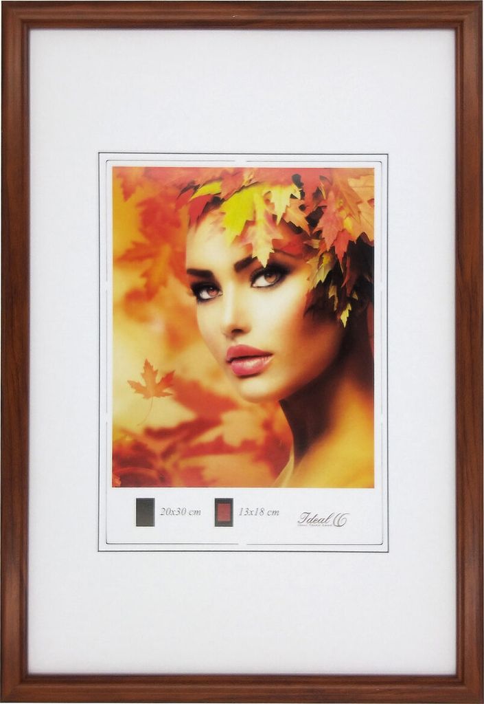 A framed picture of a woman with autumn leaves in her hair.