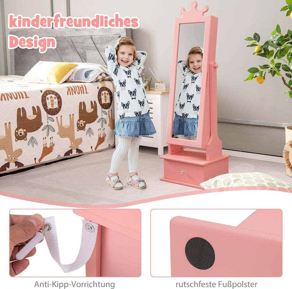 COSTWAY Kinder Schmuckschrank, Spiegelschrank neigbar mit Produktbild 3