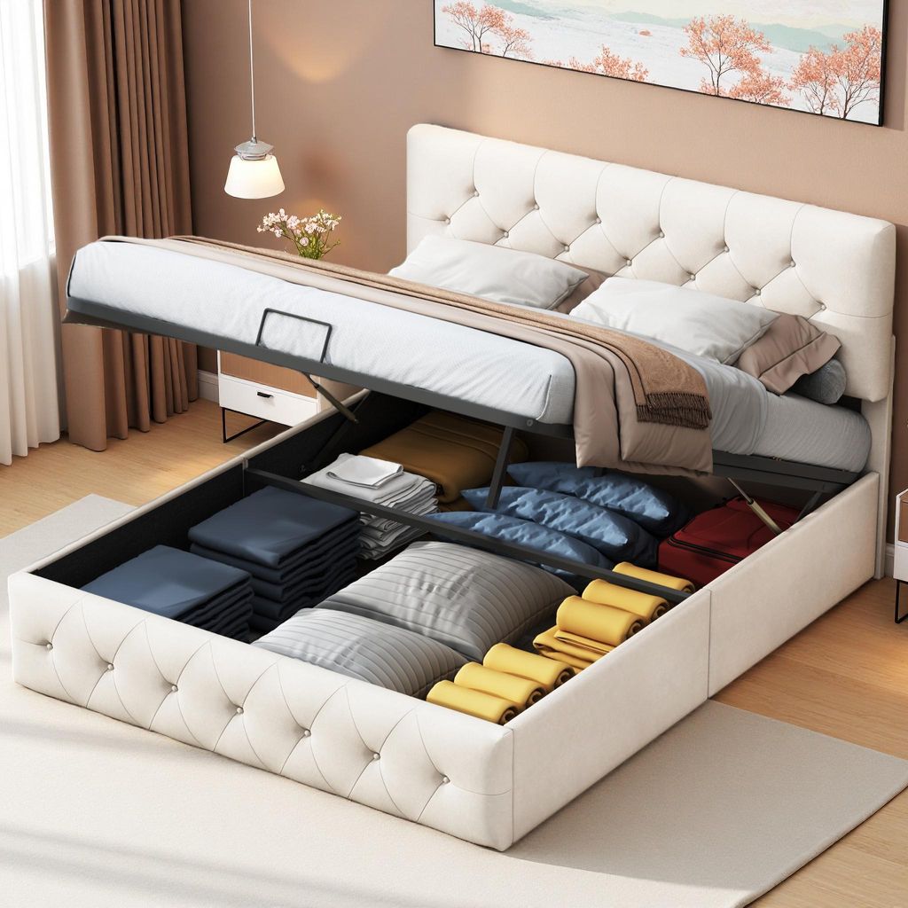 UnboxG Polsterbett 140x200 cm Beige mit Stauraum, Produktbild 