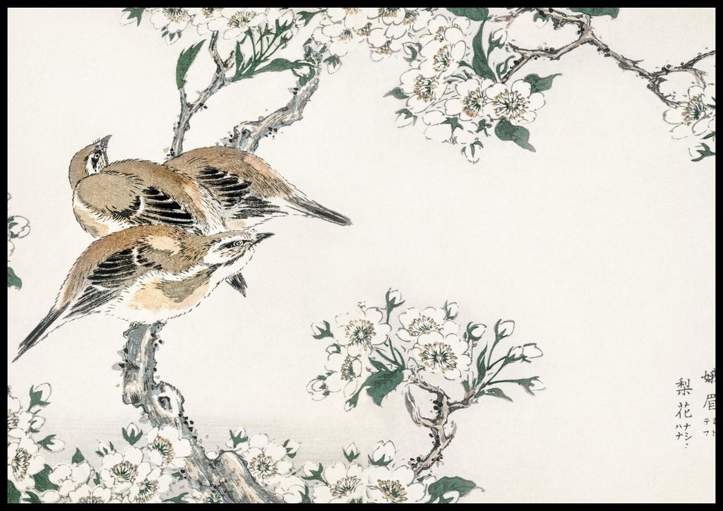 Plakat 100x70cm Wiesenbuntings, Japanischer Kashu Vintage für das Wohnzimmer