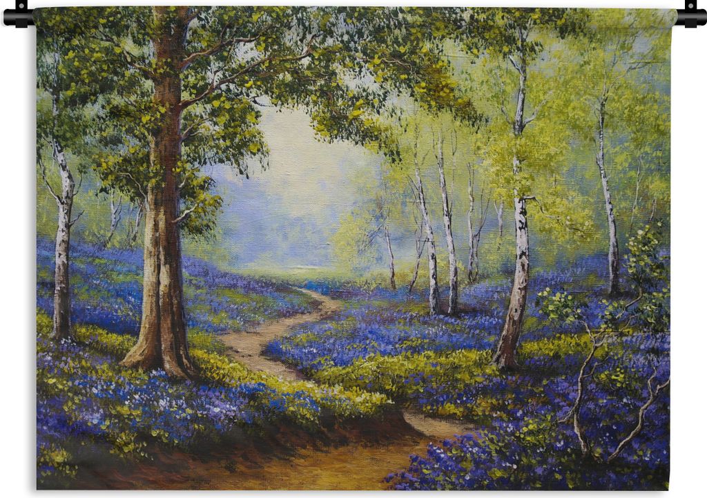 MuchoWow Wandteppich Wandbehang Gemälde - Natur - Wald - Blumen - Ölfarbe 90x67.5 cm Tapisserie Dekoration Wandtuch - Fototeppich - Wand-Skulpt...