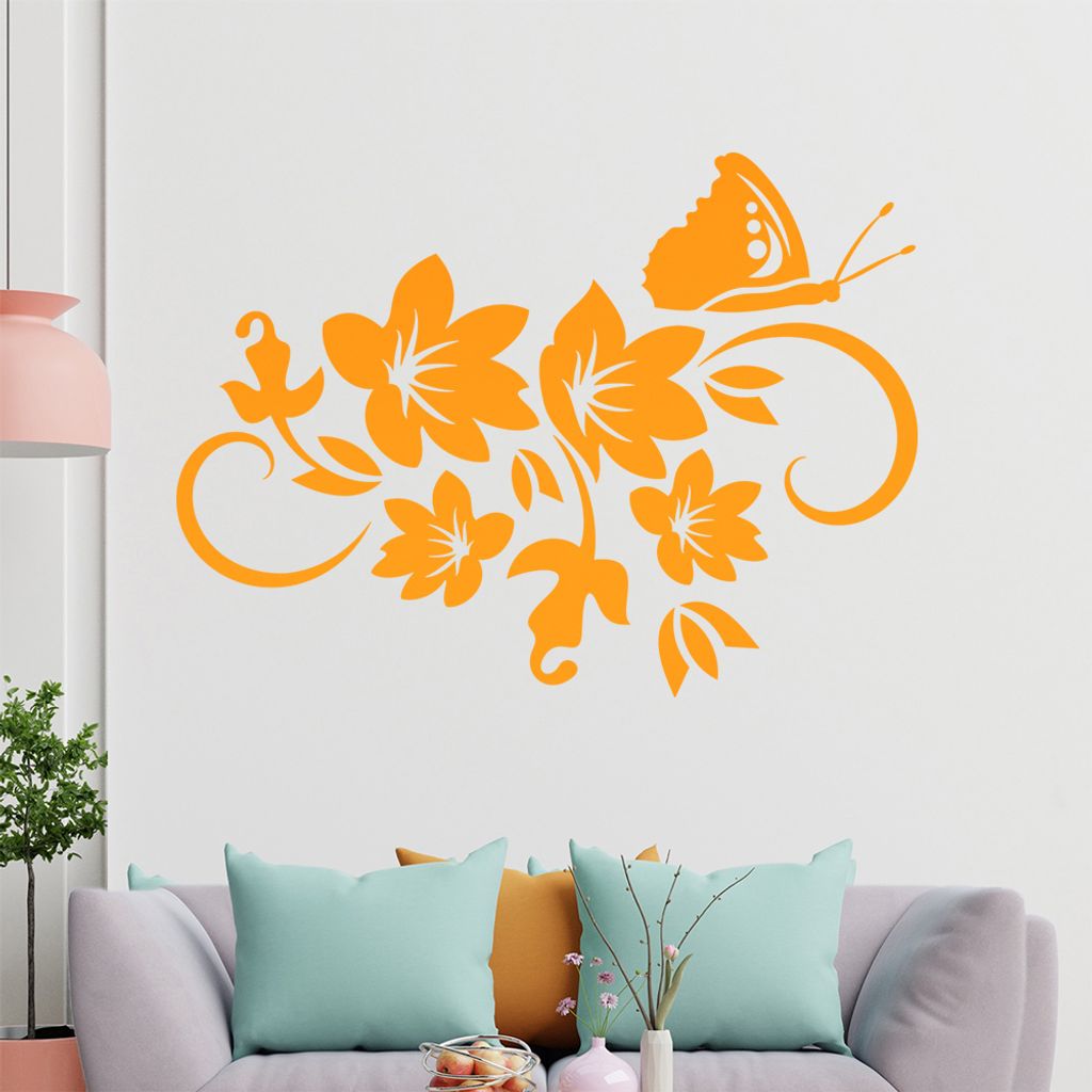 Falter Schmetterling Ranke Wandtattoo in 6 Größen - Wandaufkleber Wall Sticker - Dekoration, Küche, Wohnzimmer, Schlafzimmer, Badezimmer