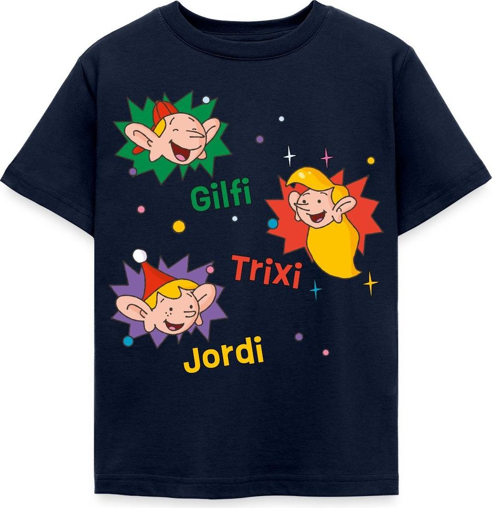 Spreadshirt Weihnachtsmann & Co. KG Gilfi, Trixi Und Jordi Kinder T-Shirt, 122/128 (7-8 Jahre), Navy