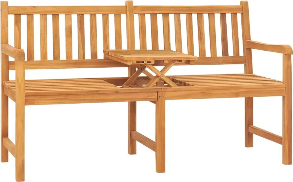 Banc de jardin 150 cm en bois massif avec table intégrée 3 places teck