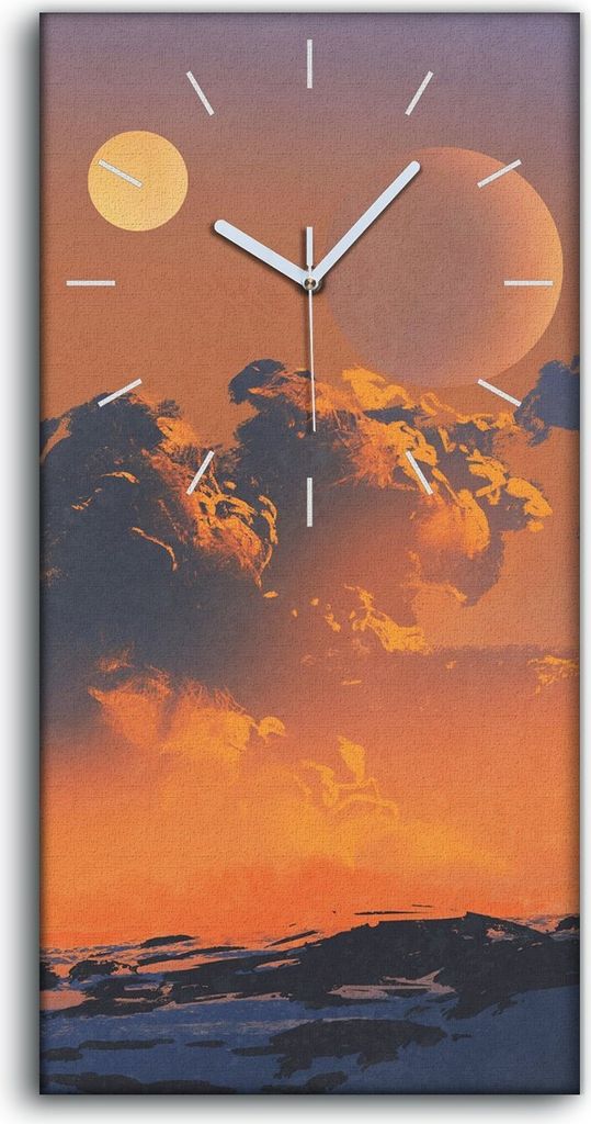 Dekor Leinwand Uhr Wandbilder Quarz 30x60 Cowboy auf einem Pferd Sonnenuntergang - weiße Hände
