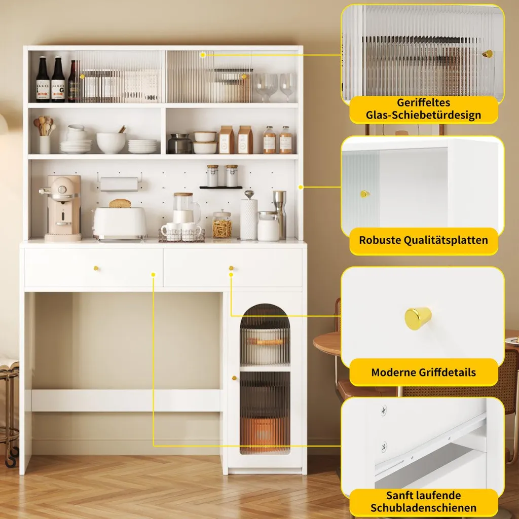 Meuble de cuisine blanc avec bar de rangement et étagère réglable