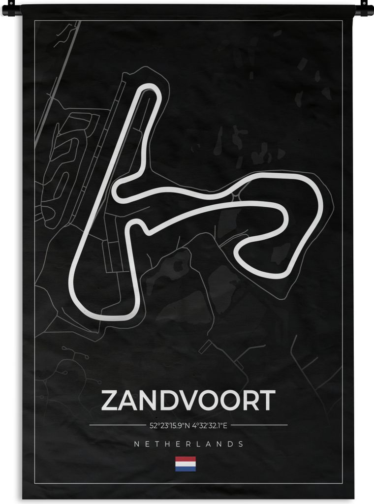 MuchoWow Wandteppich Wandbehang Formel 1 - Rundkurs Zandvoort - Rennstrecke - Niederlande - Schwarz 120x180 cm Tapisserie Dekoration Wandtuch - S...