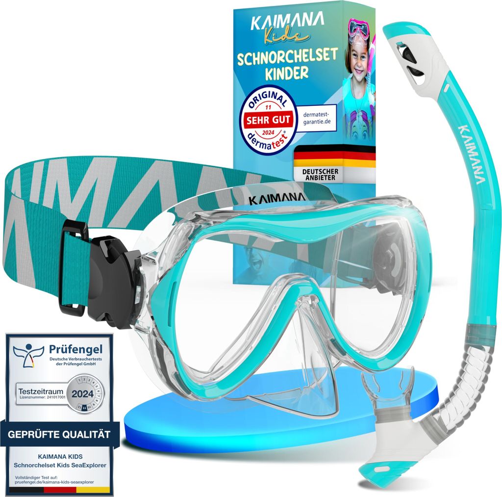 KAIMANA SeaExplorer Schnorchelset Kinder + Tragetasche, Taucherbrille mit Schnorchel, Taucherbrille Kinder,Taucherbrille mit Stoffband