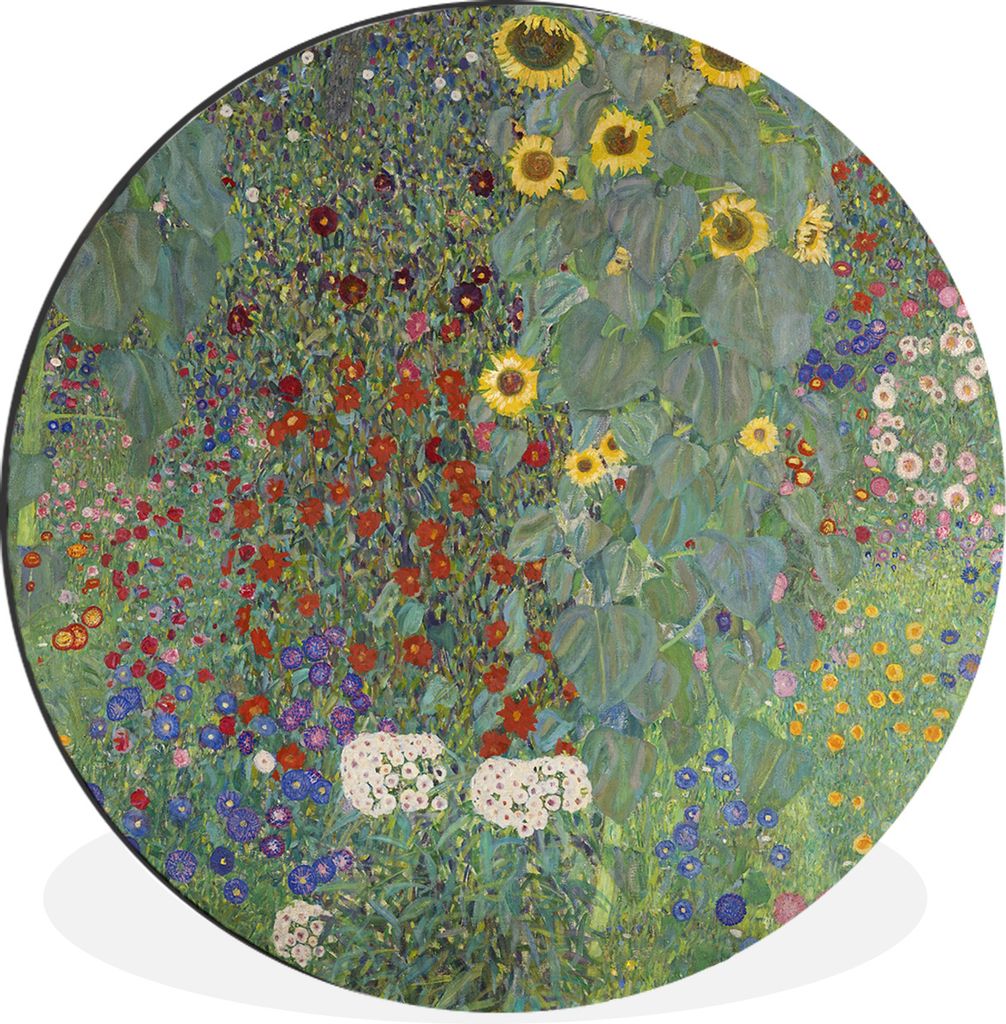 MuchoWow Aluminium Wandkreis Bauerngarten mit Sonnenblumen - Gustav Klimt Ø 30 cm Wanddeko Modern Wohnzimmer - Wand Bild - Wohnzimmer - Runde Bi...