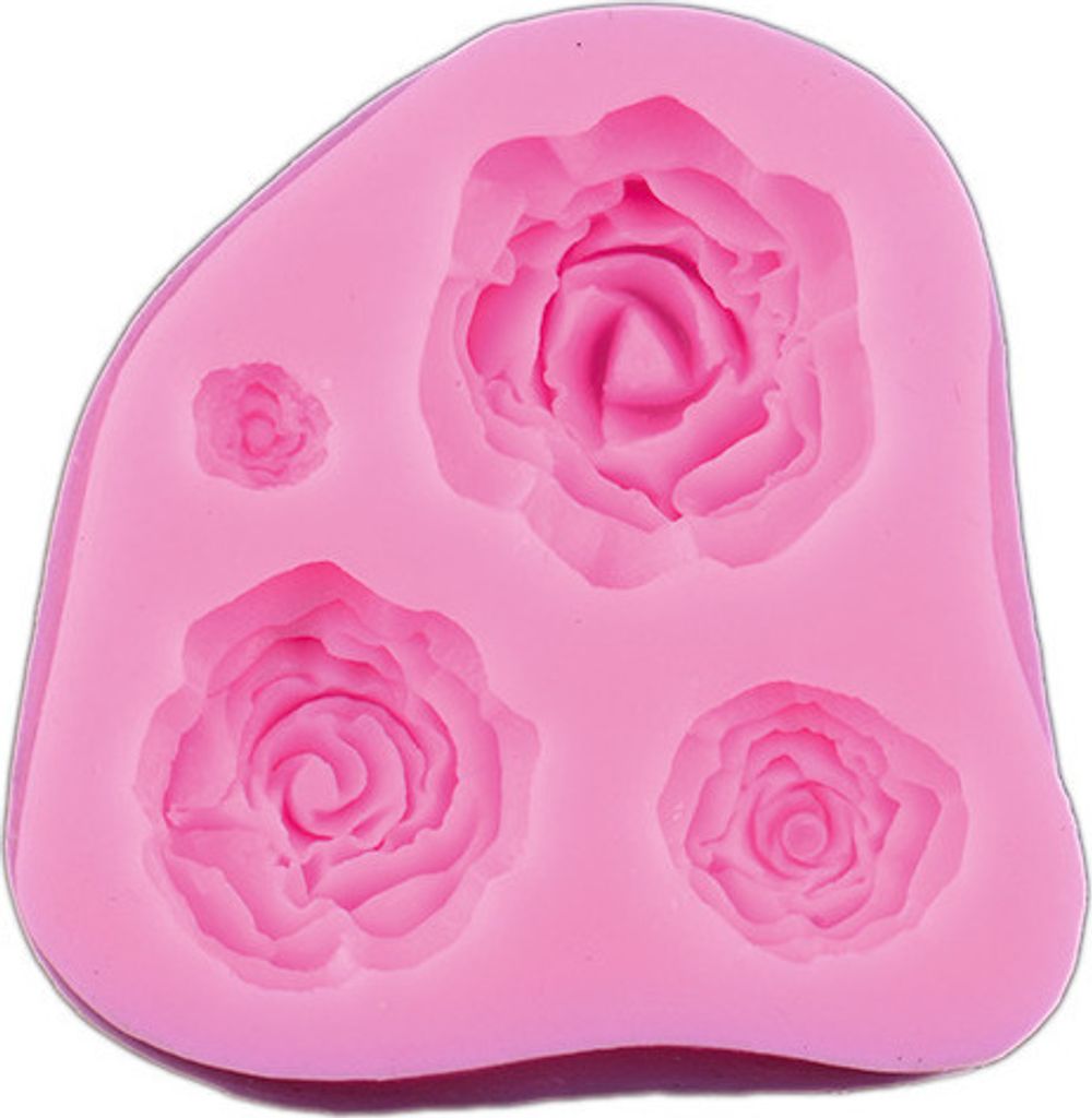 Silikonform Rosenblüten 4-fach, je 6,5x7 cm, 1,6 cm Höhe, Produktbild 