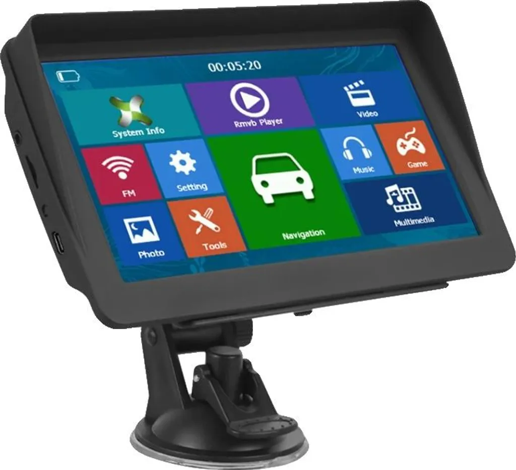 Navigazione GPS, touchscreen da 7 pollici, trasmissione audio FM, navigatore da 8 GB