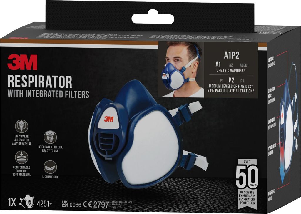 3M™ Respiratore Per Verniciatura A Spruzzo 4251 , A1P2, 1/PK, Protezione Delle Vie Respiratorie - Ecolux Protezioni - Foto 11