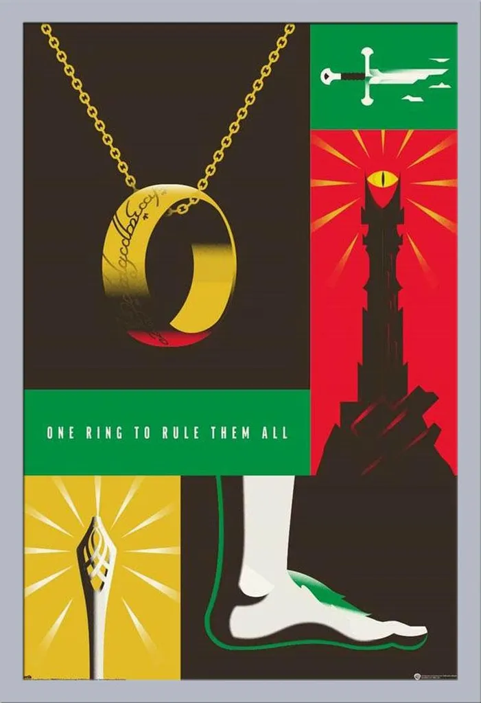 100 Anni di Warner Bros - Poster - Il Signore degli Anelli + cornice rimovibile, Shinsuke® Maxi MDF argento, disco acrilico