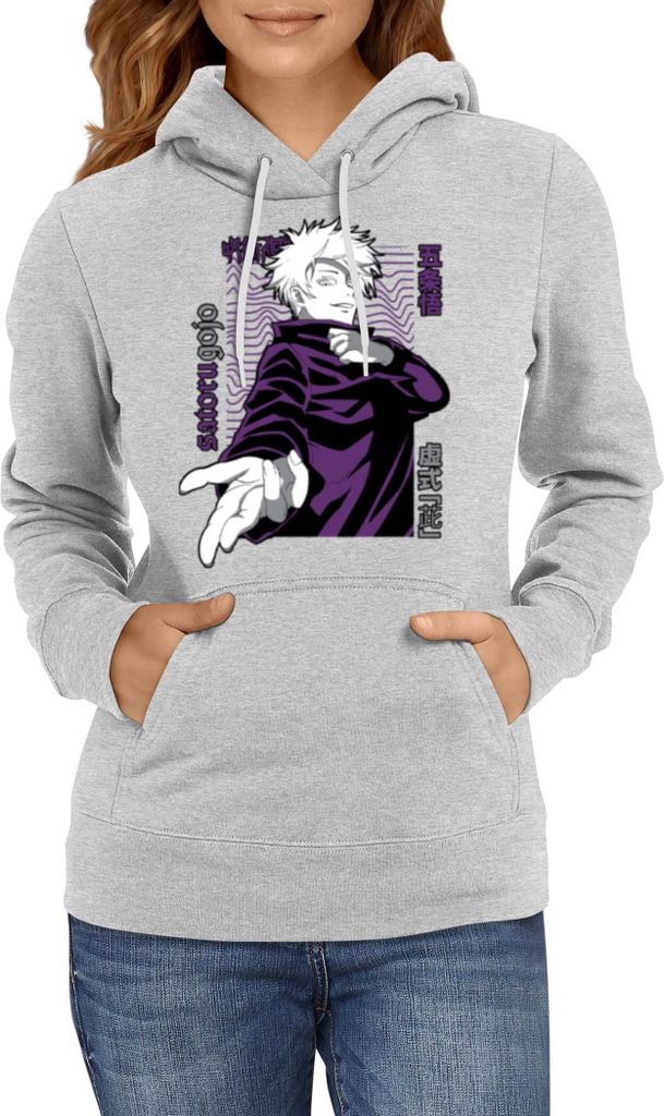 Damen Kapuzenpullover Japan Manga Comics Anime Jujutsu Anime Manga Kaisen Satoru Gojo 02 Var-045- Gojo 02, Lady L / Grau