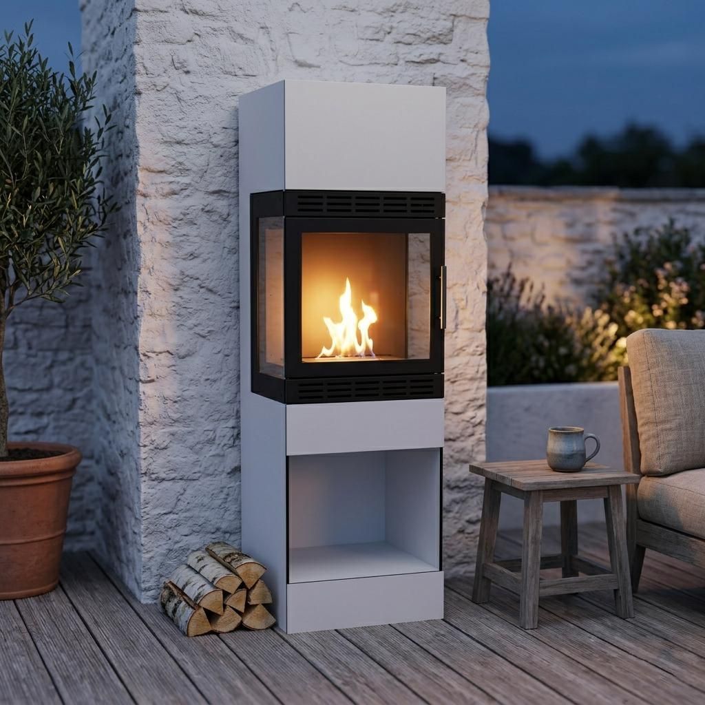 GLOW FIRE Ethanol Kamin 'Lillesand Vision Outdoor' | Ethanolofen in weiß mit 3 Std. Brenndauer und 3 KW Heizleistung | BxHxT: 40x130x43,2 cm