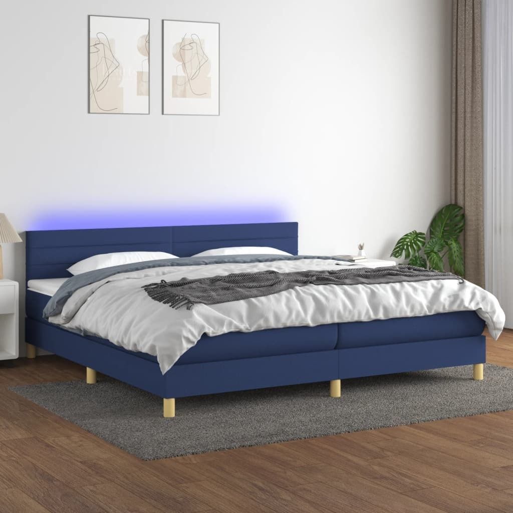 Maison Exclusive - Boxspringbett mit Matratze & LED Blau 200x200 cm Stoff