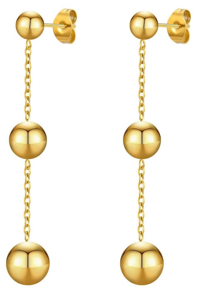 Hängende Kugel Ohrringe: Edelstahl Ohrhänger gold Produktbild 