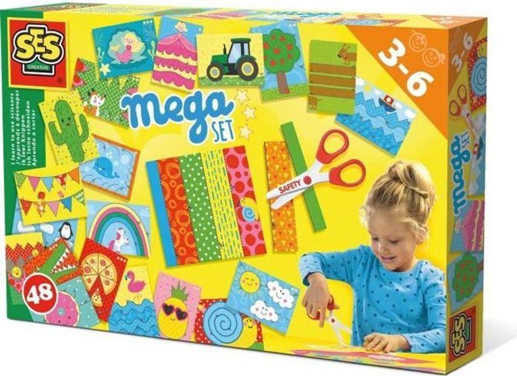 SES Creative Schneiden Lernen Set, Mega Kit, 48 Übungsblätter, Feinmotorik, 3+ Jahre, Inklusive Schere