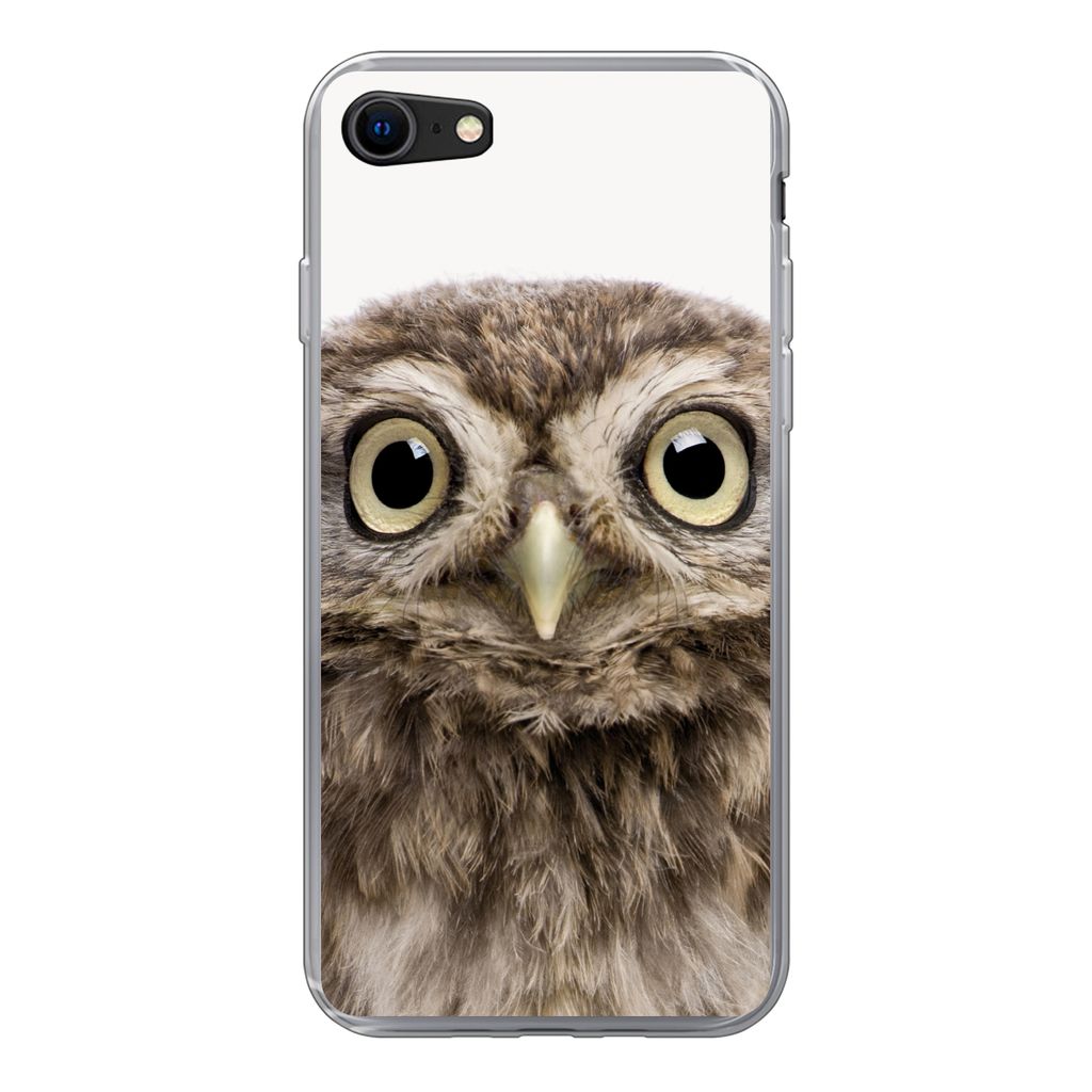 MuchoWow Handyhülle Schutzhülle Hülle für iPhone SE 2022 Eule - Eule - Porträt - Braun - Vogel - Jungen - Mädchen Silikon Softcase Handy H...