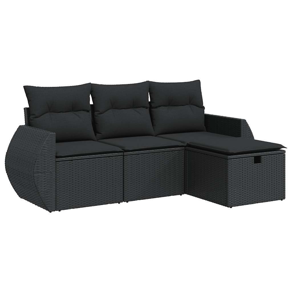 vidaXL 4-tlg. Garten-Sofagarnitur mit Kissen Schwarz Poly Rattan