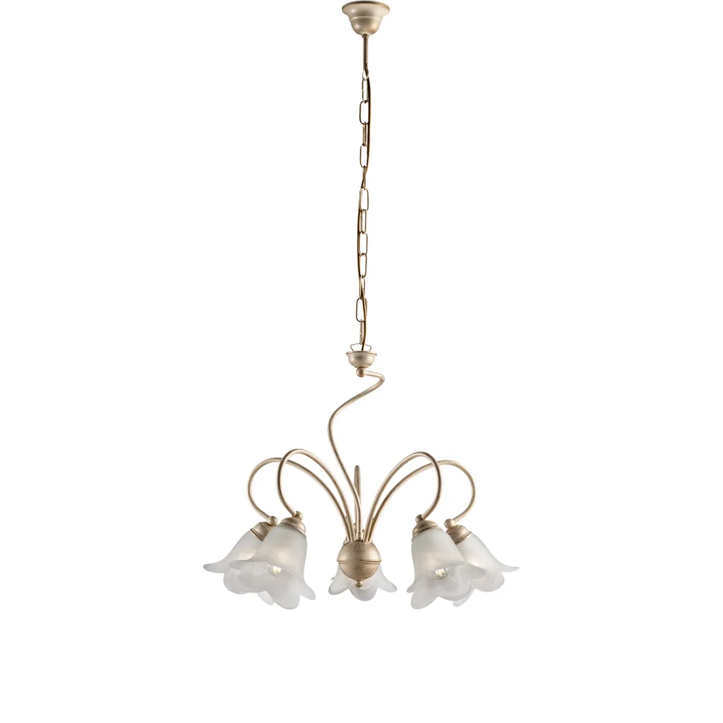 Lustre de Salon Classique Alice Ivoire et Or, Éclairage 5 Lumières