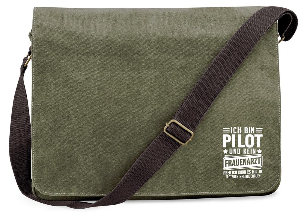 Huuraa Umhängetasche Bin Pilot kein Frauenartzt kann mir das ja trotzdem mal anschauen 14 Liter Military Green Canvas Laptoptasche Geschenkidee