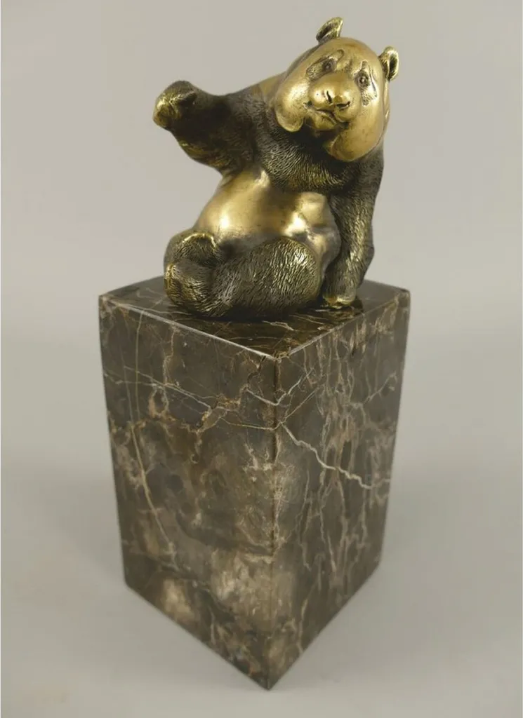 Casa Padrino Sculpture Panda Bronze Or et Noir H21 cm - Figurine de Luxe