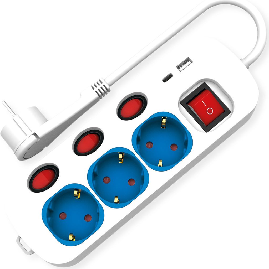 ROLINE 3-fach Steckdosenleiste mit Schalter, USB-Charger A+C, 1,5 m