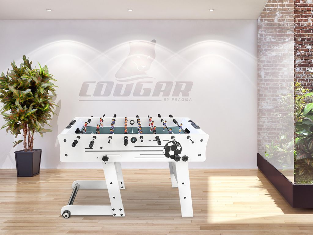 Calcio Balilla Cougar Spin Kick - Tavolo Da Interno In Rovere E Nero, Con Palline E Segnapunti, Dimensioni 112x65x79,5 Cm