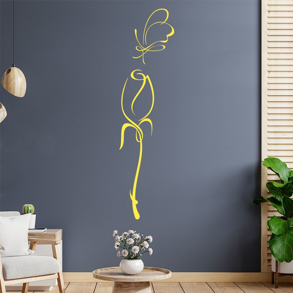 Schmetterling Blüten Linien Wandtattoo in 6 Größen - Wandaufkleber Wall Sticker - Dekoration, Küche, Wohnzimmer, Schlafzimmer, Badezimmer