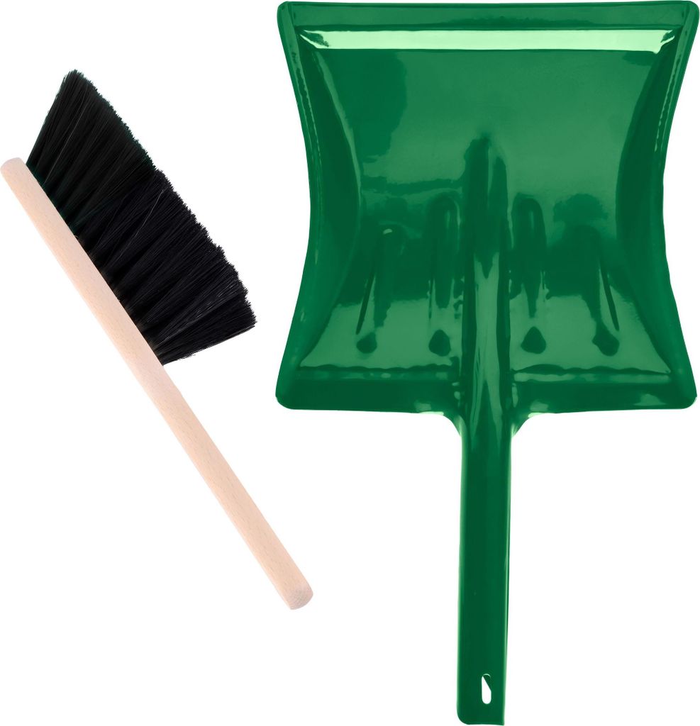 Garronda Kehrgarnitur Kehrschaufel Metall mit Holzgriff Set mit Handbesen (Schwarz + Grün)