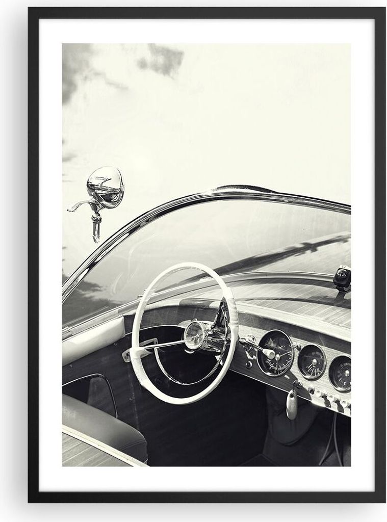 Gerahmtes Poster - Schwarzer Rahmen - Luxus Boot Schwarz und Weiß - 50x70 cm - Wand Bild - Wanddeko - Wandbilder - Wandposter - Bilderrahmen - Bil...