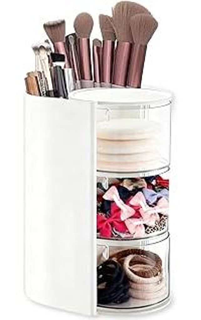 180° Drehteller Schminktisch Organizer 3-stöckiger Kosmetik Organizer Make up Pinselhalter Transparente Haar-Zubehör Aufbewahrung Für Schmuck, ...