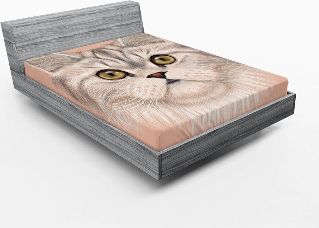 ABAKUHAUS Katze Spannbetttuch, Niedliches Kitty-Porträt-Whiskers Bestes Haustier-Tier I Liebe meine katzenartige themenorientierte Grafik, 90 x 19...