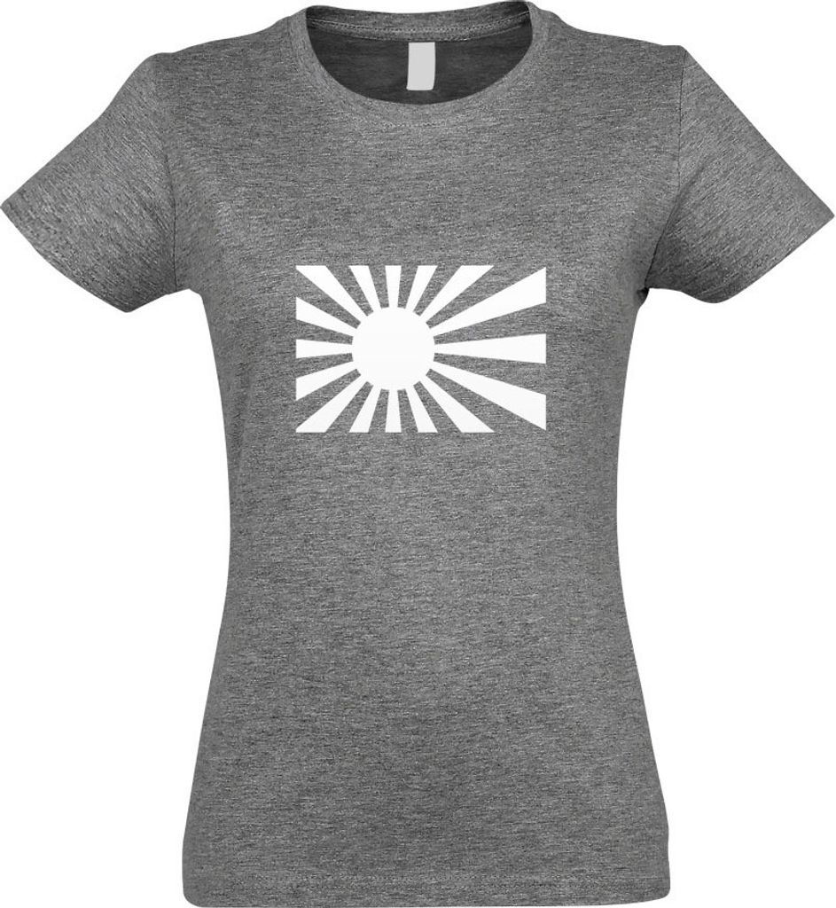 Kiwistar - T-Shirt tailliert - Damen - Graumeliert - Japan Kriegsfahne - mit Motiv Bedruckt - Funshirt Design - Sport - Freizeit - Damen - XXL