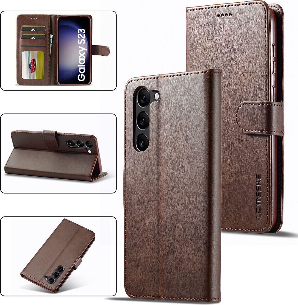 Samsung Galaxy S23 Hülle, Klapphüllen Brieftasche Leder Magnetverschluss Ständer Schutzhülle für Galaxy S23 Braun