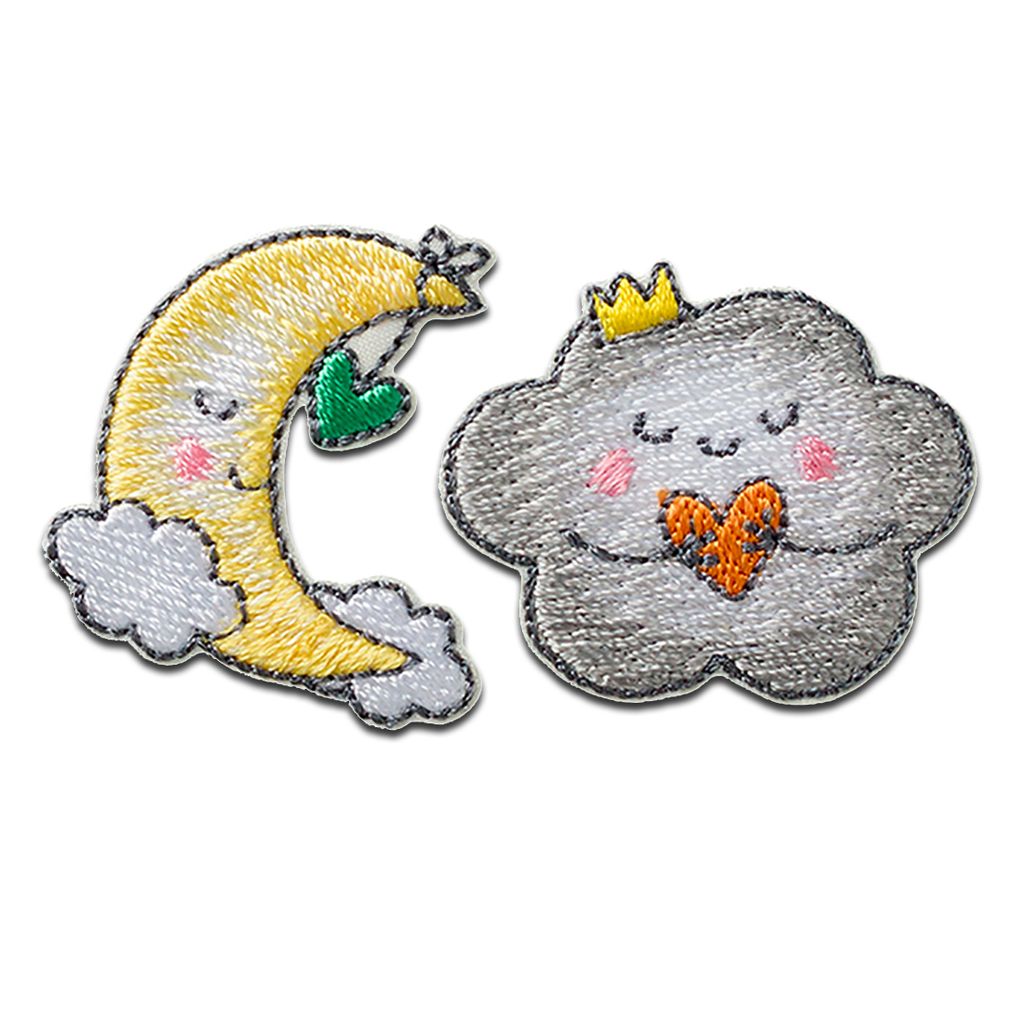 Mono Quick Wolke und Mond 2 Stück - Aufnäher, Bügelbild, Aufbügler, Applikationen, Patches, Flicken, zum aufbügeln, Größe: 3,1 x 3 cm