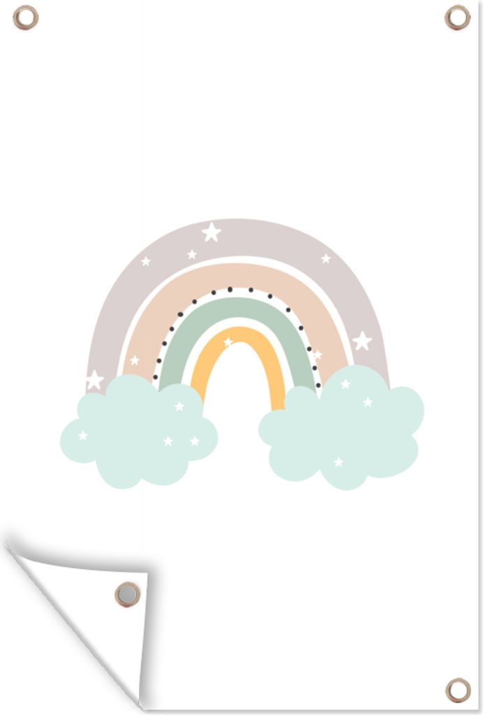 MuchoWow 60x90 cm Outdoor-Poster Gartendeko Sichtschutz Garten Poster für den Garten Regenbogen - Sterne - Punkte - Wolken - Kinder