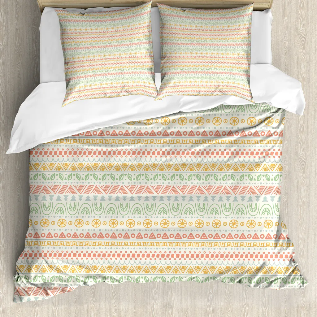 ABAKUHAUS Copripiumino a righe, motivi geometrici aztechi, antiacaro, adatto a chi soffre di allergie, con federe, 200 cm x 200 cm - 80 x 80 cm, multicolore