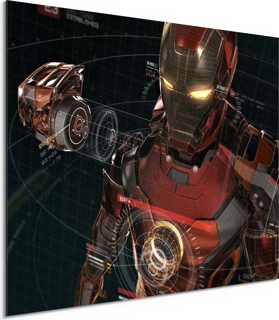 DEQORI Alu-Dibond Bild Weiß 80x60 cm 'Legendäre Iron Man Anzug' Wandbild Metall dünn