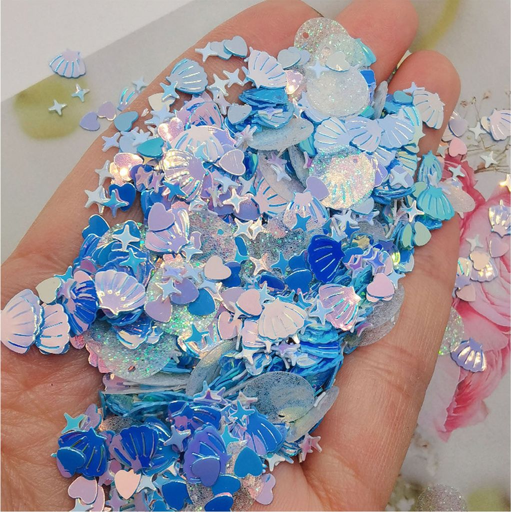 Beutel 10 g Nagel-Pailletten, glänzender Effekt, mehrere Formen, schillernde Nagelkunst, Augen-Make-up, Sternmuscheln, Herz-Glitzer-Pailletten, Ma...