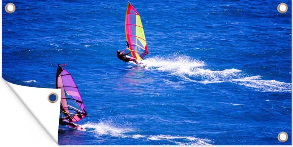 MuchoWow 80x40 cm Outdoor-Poster Gartendeko Sichtschutz Garten Poster für den Garten Zwei Windsurfer beim Surfen auf dem Wasser