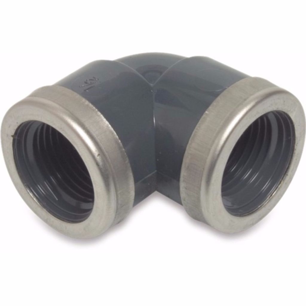 Profec Winkel verstärkt 90° PVC-U Innengewinde x Innengewinde 3/4 Zoll, 10 bar, grau
