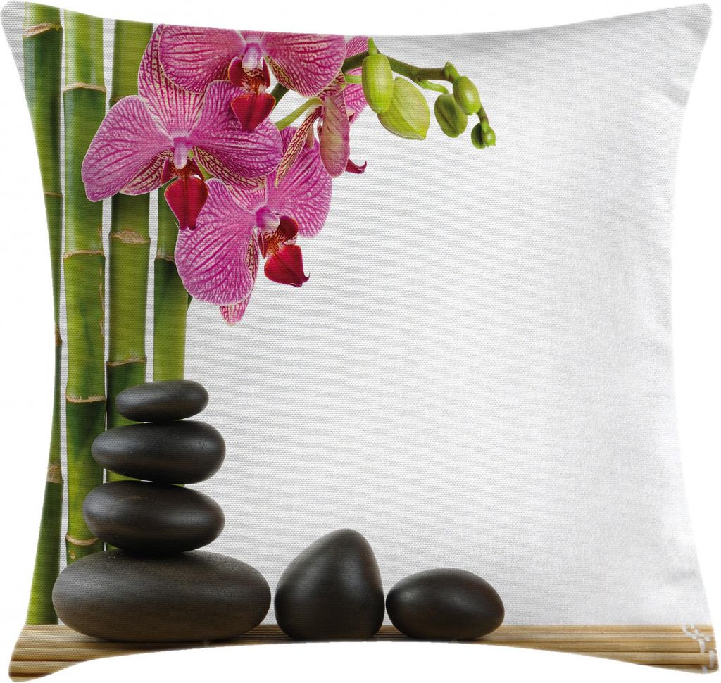 ABAKUHAUS Spa Kissenbezug, Pink Orchid und Bambusse, Klöppelkissenhüllen mit Beidseitigen Druck Farbfest Waschbar und Reißverschluß, 45 x 45 cm...