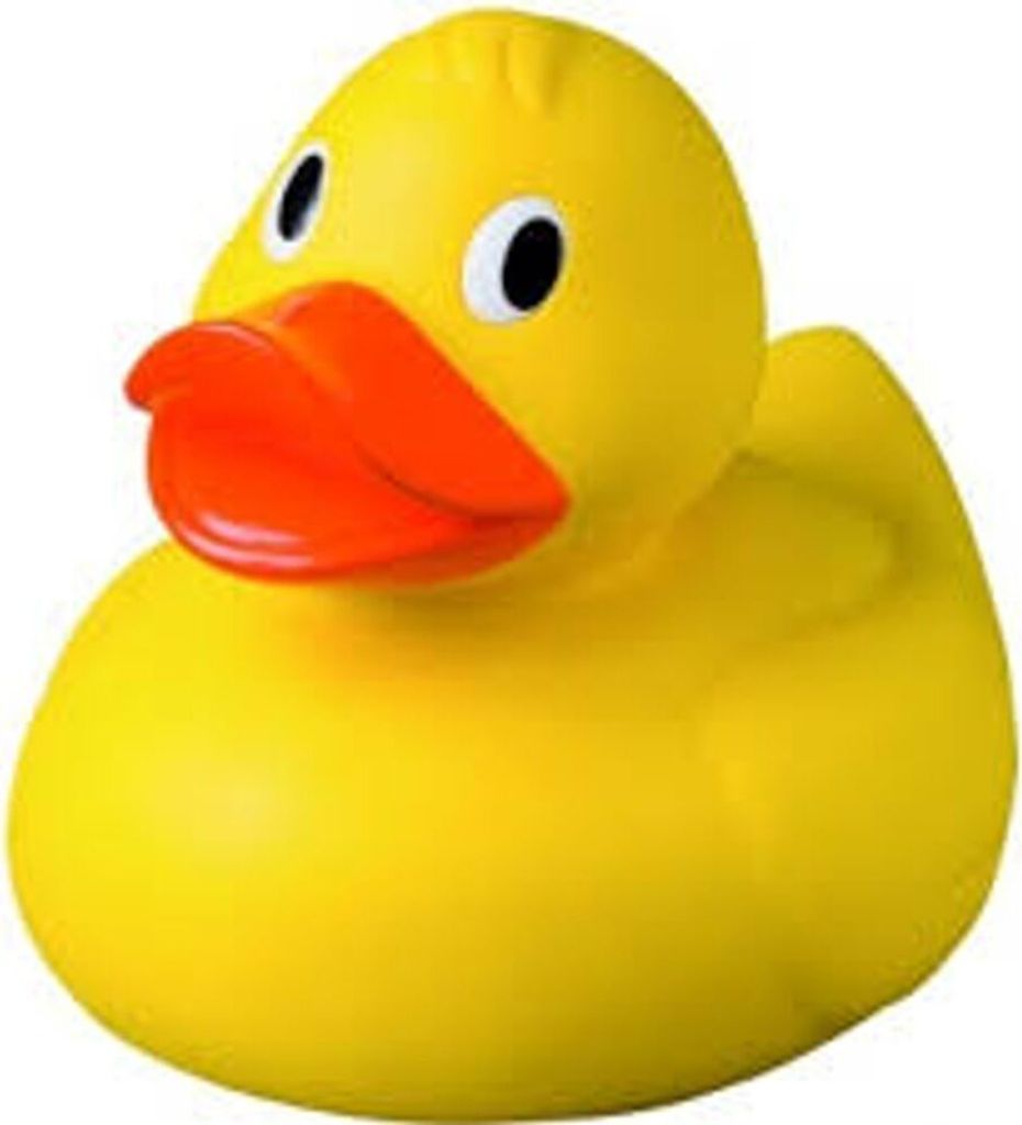 A yellow rubber duck toy.