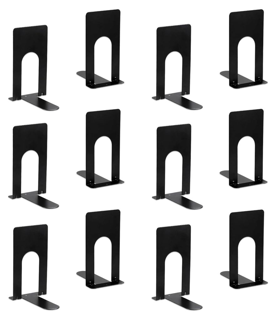6 Paar Buchstützen aus Metall, Schwarz, Hochwertige Bücherhalter für Bücher, DVDs, Magazine, 65 x 95 x 125 mm