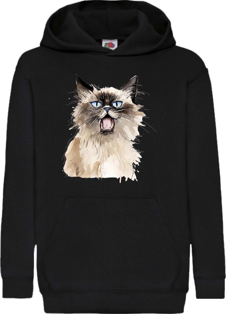 Kinder Kapuzenpullover Funny Cats Breeds Birman Cat 013, 9-11 Jahr - 140 / Schwarz