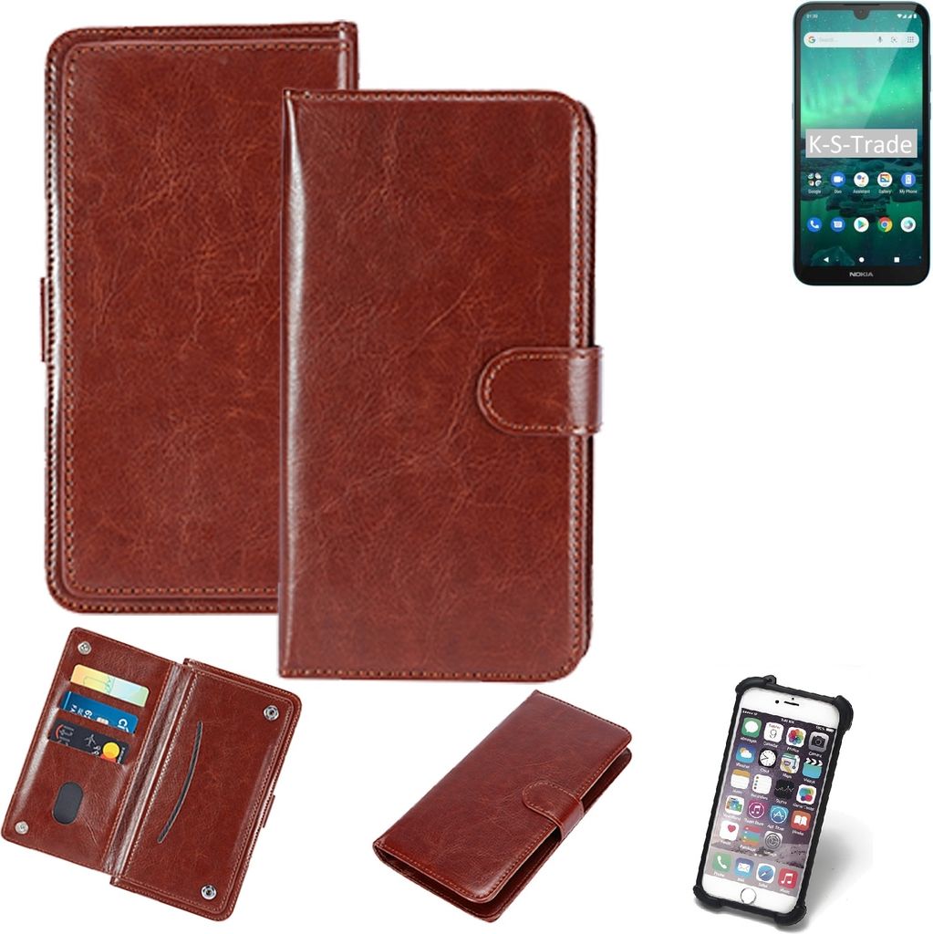 K-S-Trade 360° Hülle kompatibel mit Nokia 1.3 braun Kunstleder Case BookCase WalletCase Kunstlederederhülle Handyhülle, Rundumschutz Bumper (1x)