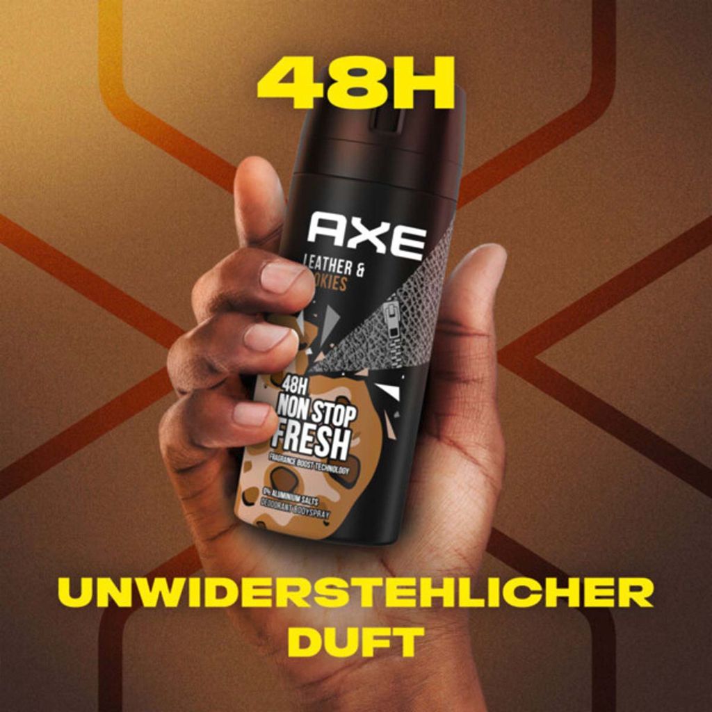 Axe Bodyspray Leather & Cookies – Deo Ohne Aluminium, 48h Schutz, 150 Ml (5er Pack)